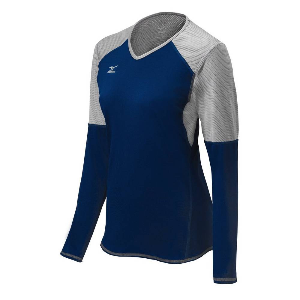 Jerseys Mizuno Techno VI Long Sleeve Mujer Azul Marino/Plateadas Baratas KOJG-53879